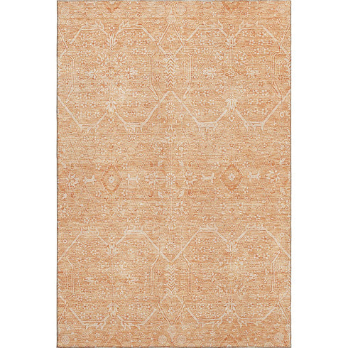 8' Salmon And Ivory Floral Washable Area Rug With UV Protection
