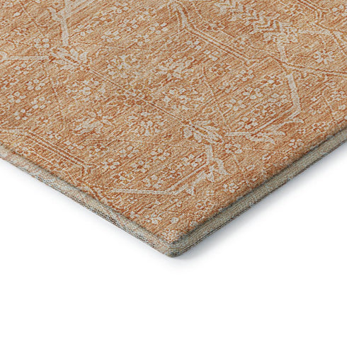 8' Salmon And Ivory Floral Washable Area Rug With UV Protection