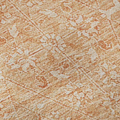 8' Salmon And Ivory Floral Washable Area Rug With UV Protection