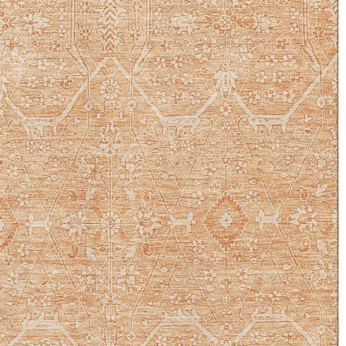8' Salmon And Ivory Floral Washable Area Rug With UV Protection