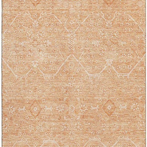 8' Salmon And Ivory Floral Washable Area Rug With UV Protection