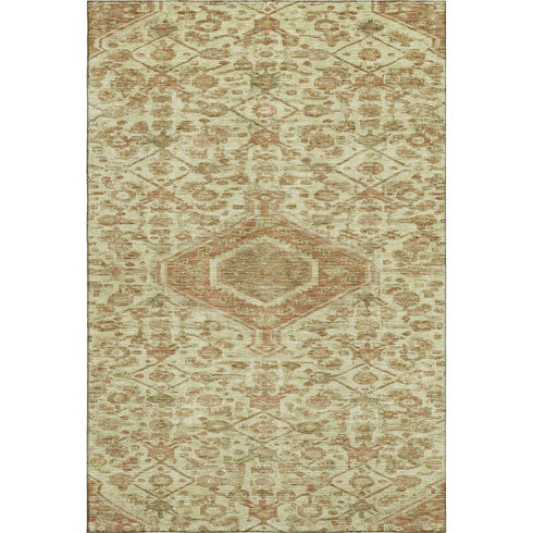 5' X 8' Beige Rust And Artichoke Green Floral Washable Area Rug With UV Protection