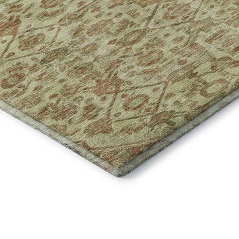 5' X 8' Beige Rust And Artichoke Green Floral Washable Area Rug With UV Protection