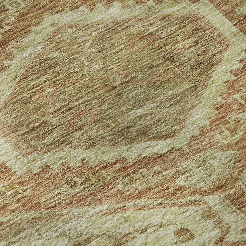 5' X 8' Beige Rust And Artichoke Green Floral Washable Area Rug With UV Protection