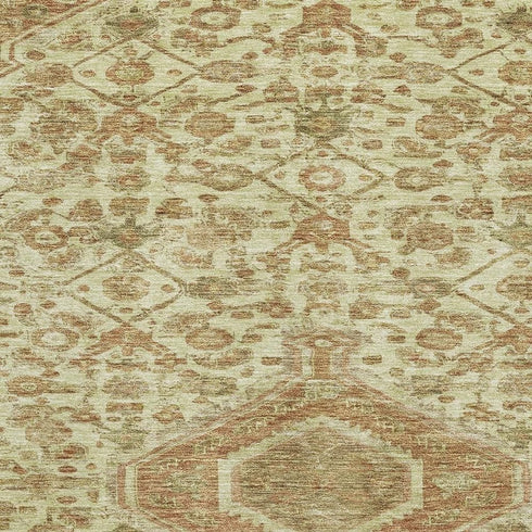 5' X 8' Beige Rust And Artichoke Green Floral Washable Area Rug With UV Protection