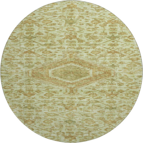 8' X 8' Sage And Salmon Floral Washable Round Rug With UV Protection