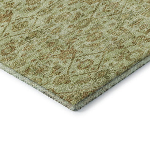 8' X 8' Sage And Salmon Floral Washable Round Rug With UV Protection