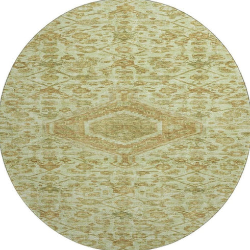 8' X 8' Sage And Salmon Floral Washable Round Rug With UV Protection