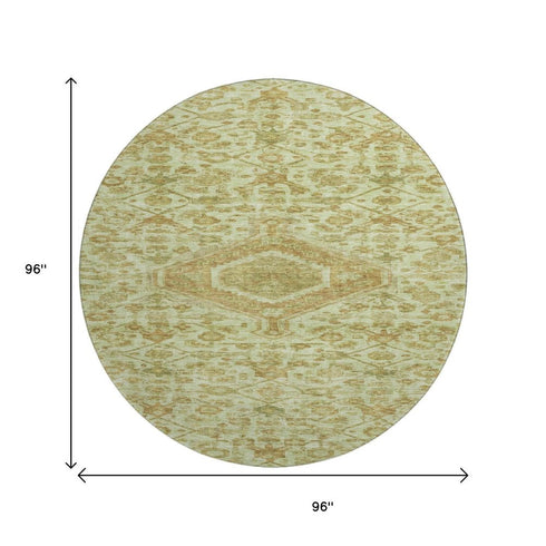 8' X 8' Sage And Salmon Floral Washable Round Rug With UV Protection