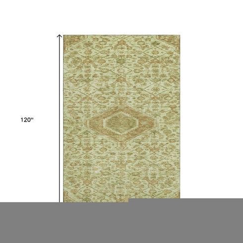 8' Sage And Salmon Floral Washable Area Rug With UV Protection