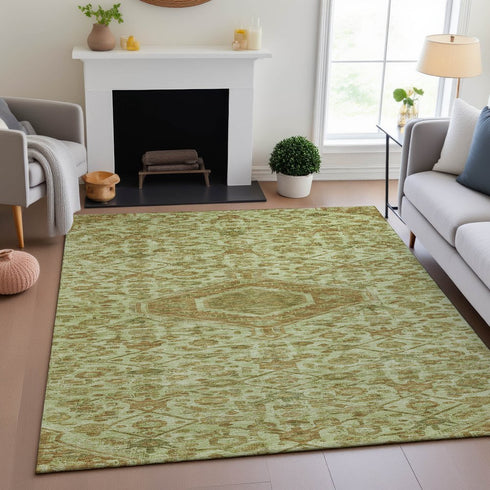 8' Sage And Salmon Floral Washable Area Rug With UV Protection