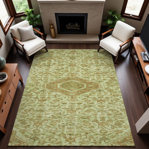 8' Sage And Salmon Floral Washable Area Rug With UV Protection