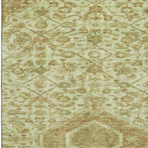 8' Sage And Salmon Floral Washable Area Rug With UV Protection
