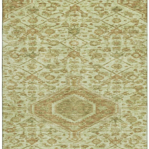 8' Sage And Salmon Floral Washable Area Rug With UV Protection