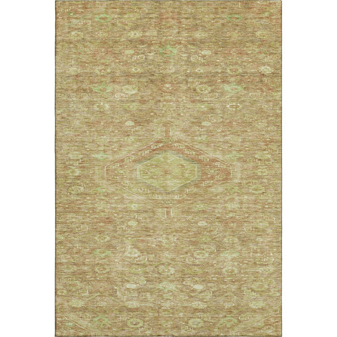 8' Terra Cotta And Artichoke Green Floral Washable Area Rug With UV Protection
