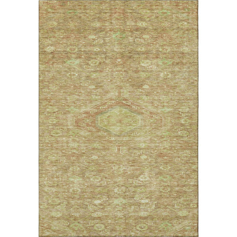 8' Terra Cotta And Artichoke Green Floral Washable Area Rug With UV Protection