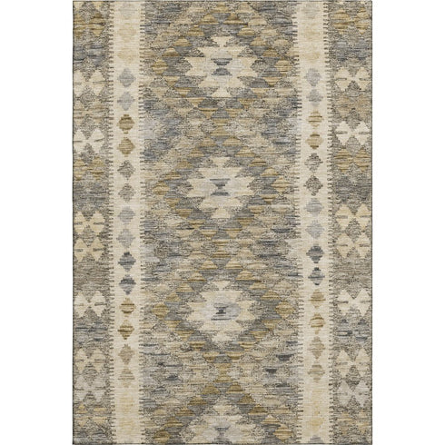 5' X 8' Beige Gray And Ivory Geometric Washable Area Rug With UV Protection