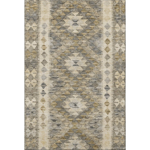 5' X 8' Beige Gray And Ivory Geometric Washable Area Rug With UV Protection