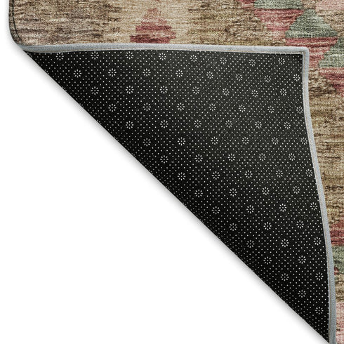 5' X 8' Brown Pink And Teal Geometric Washable Area Rug With UV Protection