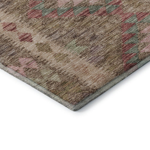 5' X 8' Brown Pink And Teal Geometric Washable Area Rug With UV Protection