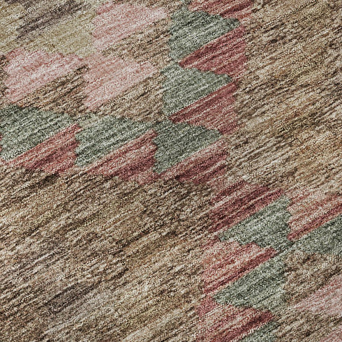 5' X 8' Brown Pink And Teal Geometric Washable Area Rug With UV Protection