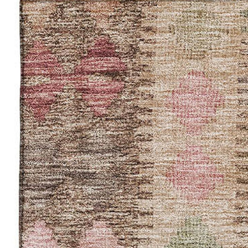 5' X 8' Brown Pink And Teal Geometric Washable Area Rug With UV Protection