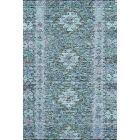 5' X 8' Blue And Pale Aqua Geometric Washable Area Rug With UV Protection