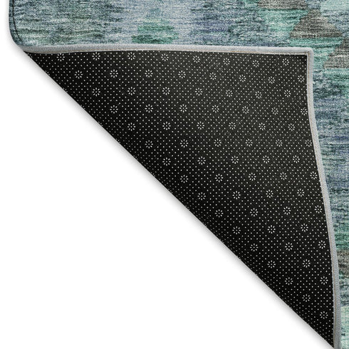 5' X 8' Blue And Pale Aqua Geometric Washable Area Rug With UV Protection