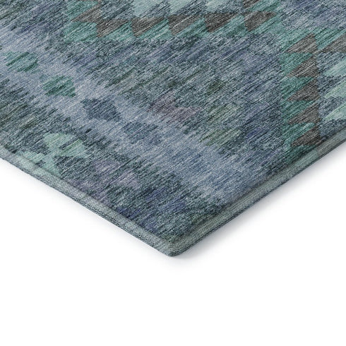 5' X 8' Blue And Pale Aqua Geometric Washable Area Rug With UV Protection