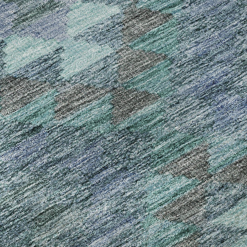 5' X 8' Blue And Pale Aqua Geometric Washable Area Rug With UV Protection
