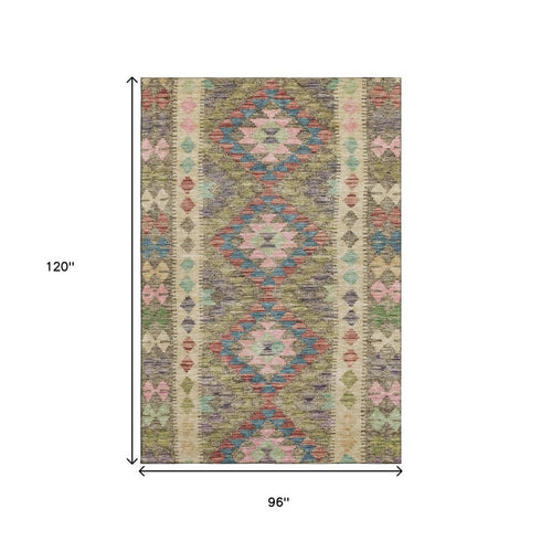 8' Green Pink And Blue Geometric Washable Area Rug With UV Protection