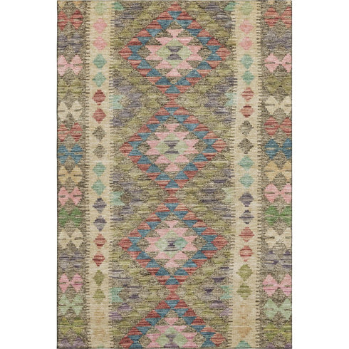 8' Green Pink And Blue Geometric Washable Area Rug With UV Protection