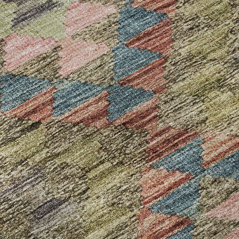 8' Green Pink And Blue Geometric Washable Area Rug With UV Protection