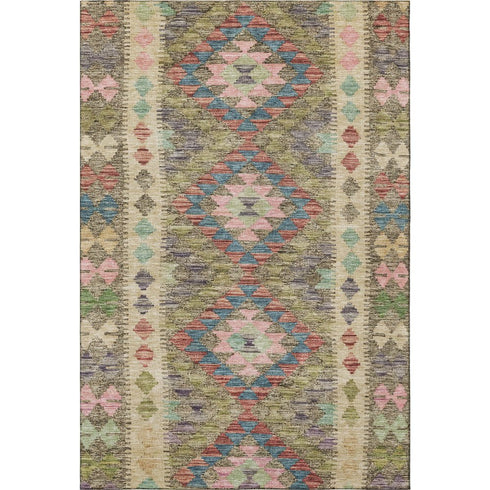 8' Green Pink And Blue Geometric Washable Area Rug With UV Protection