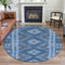 8' X 8' Navy Blue Gray And Silver Geometric Washable Round Rug With UV Protection