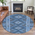 8' X 8' Navy Blue Gray And Silver Geometric Washable Round Rug With UV Protection