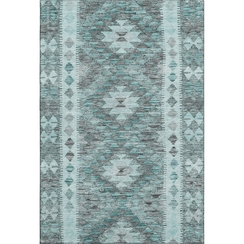 8' Teal Gray And Aqua Geometric Washable Area Rug With UV Protection