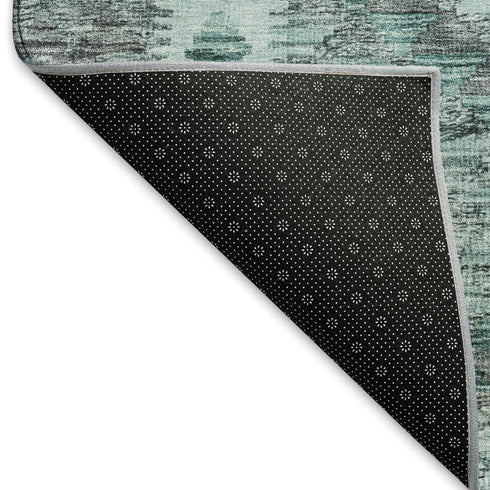 8' Teal Gray And Aqua Geometric Washable Area Rug With UV Protection