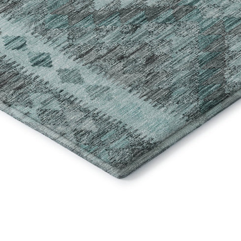 8' Teal Gray And Aqua Geometric Washable Area Rug With UV Protection