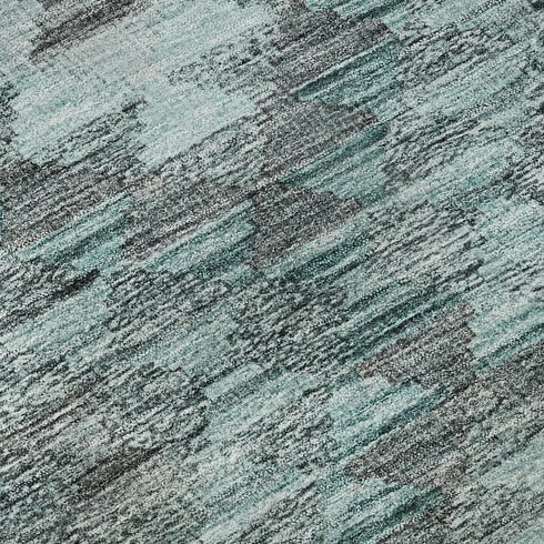 8' Teal Gray And Aqua Geometric Washable Area Rug With UV Protection