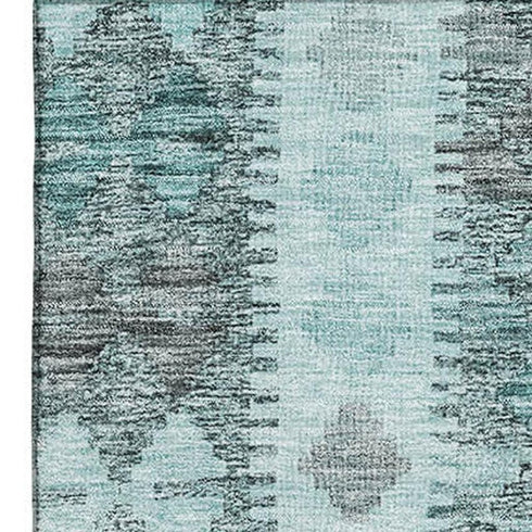 8' Teal Gray And Aqua Geometric Washable Area Rug With UV Protection