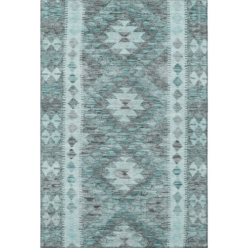 8' Teal Gray And Aqua Geometric Washable Area Rug With UV Protection
