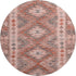 8' X 8' Terra Cotta Gray And Silver Geometric Washable Round Rug With UV Protection