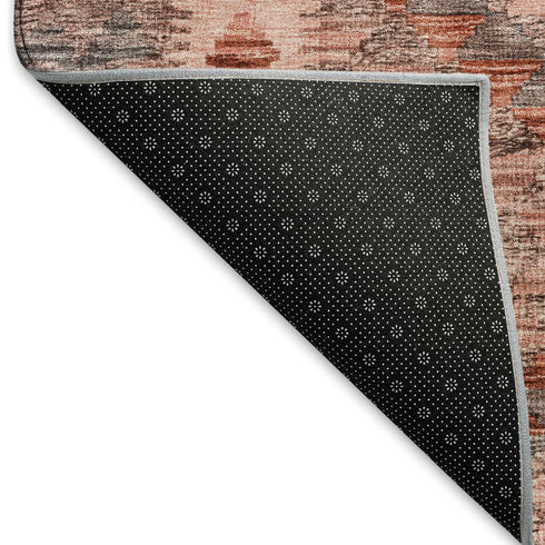 8' X 8' Terra Cotta Gray And Silver Geometric Washable Round Rug With UV Protection
