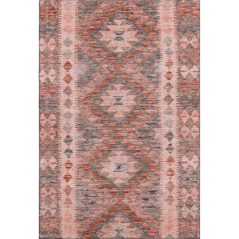 8' Terra Cotta Gray And Silver Geometric Washable Area Rug With UV Protection