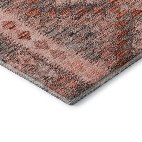 8' Terra Cotta Gray And Silver Geometric Washable Area Rug With UV Protection