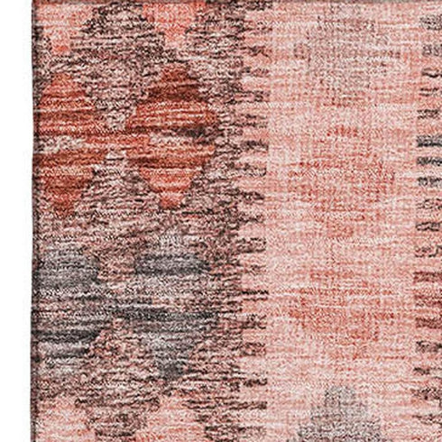8' Terra Cotta Gray And Silver Geometric Washable Area Rug With UV Protection