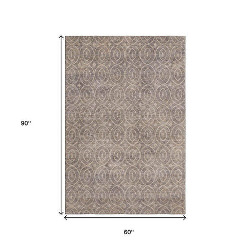 5' X 8' Coffee And Beige Geometric Washable Area Rug With UV Protection