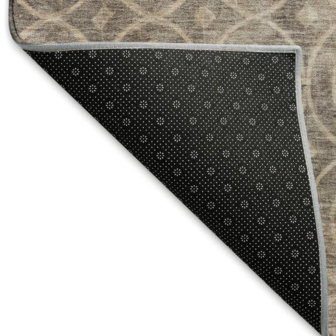 5' X 8' Coffee And Beige Geometric Washable Area Rug With UV Protection