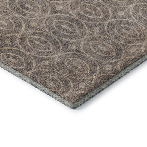 5' X 8' Coffee And Beige Geometric Washable Area Rug With UV Protection